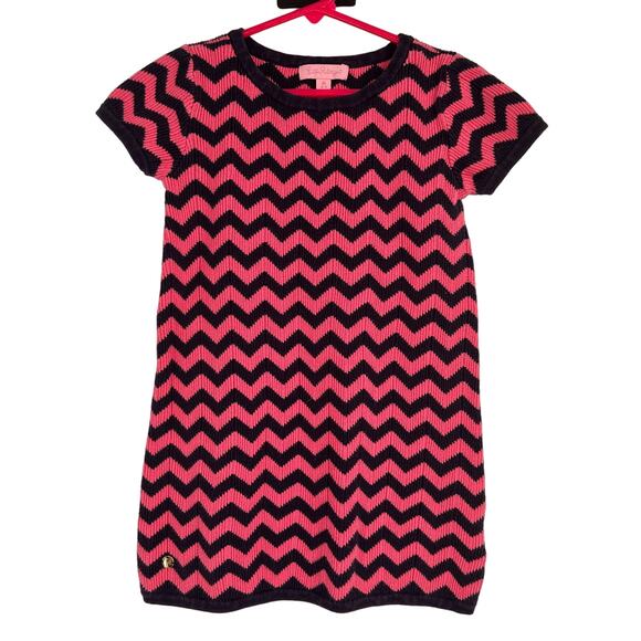 Lilly Pulitzer Little Santana Chevron Sweater Dress Pink & Black Medium (6/7) - Picture 1 of 6